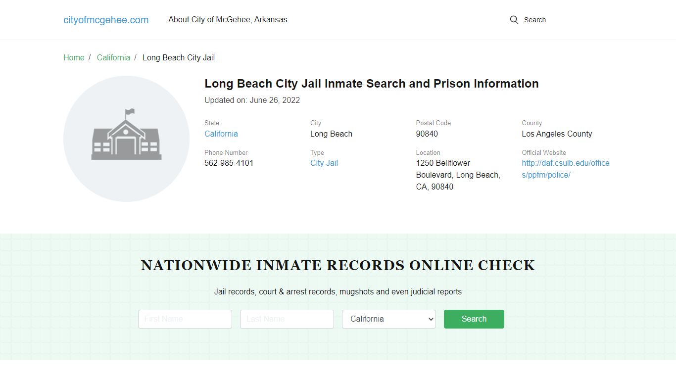 Long Beach City Jail Inmate Search and Prison Information